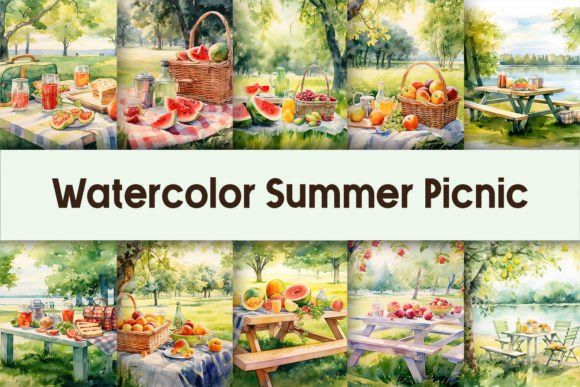 Watercolor Summer Picnic Graphic Crafts By Pamilah