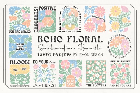 Boho Floral Quote SVG Bundle Graphic Crafts By Lemon.design