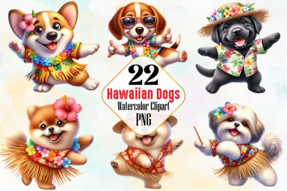 Funny Hawaiian Dogs Sublimation Clipart Graphic Illustrations By RobertsArt