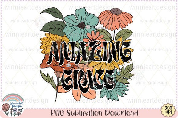 Amazing Grace Boho Flower Retro PNG Graphic T-shirt Designs By WinnieArtDesign