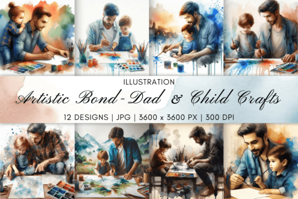 Artistic Bond - Dad & Child Crafts Illustration Illustrations Imprimables Par Artistic Wisdom