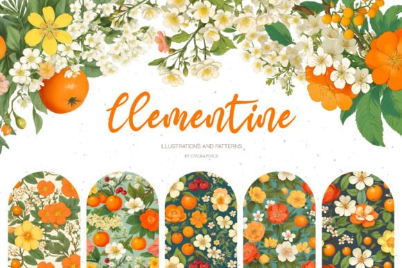 Clementine Botanical Collection Grafica Motivi AI Di GVGraphics