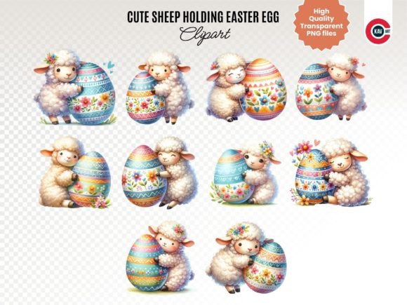 Easter Sheep Clipart Holding Egg Graphic Illustrations By c.kav.art