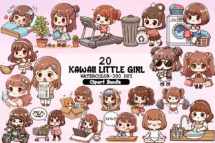 Kawaii Little Girl Clipart Bundle Grafica Illustrazioni Stampabili Di Little Girl 1