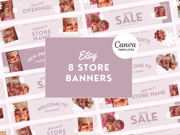 Minimal Pink Etsy Store Banners Graphic CMS Templates By Ali's SVG Shop