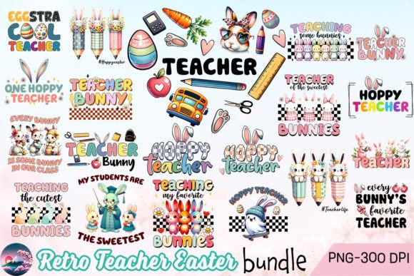Retro Teacher Easter Sublimation Bundle Grafika Rękodzieła Przez Cherry Blossom