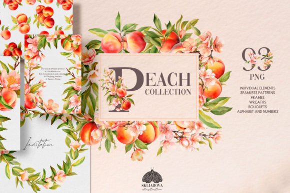 Spring Peach Watercolor Collection Grafica Illustrazioni Stampabili Di HappyWatercolorShop