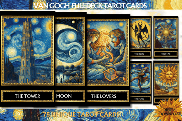 Van Gogh Design 78 Tarot Cards Deck Art Gráfico Ilustrações em IA Por Rewardy Game
