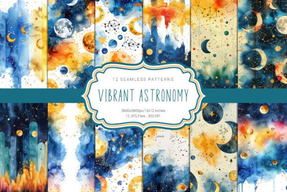 Vibrant Astronomy Seamless Patterns Graphic Patterns By curvedesign