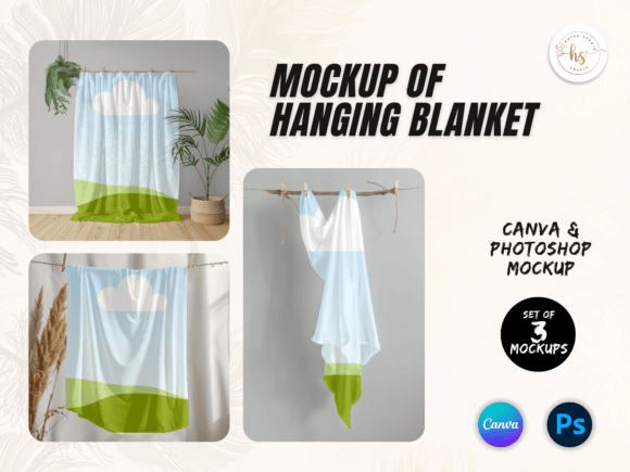 Wall Blanket Mockup for Canva Photoshop Graphic Product Mockups By HafsaStudio