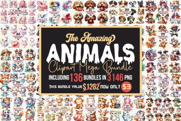 Watercolor Animals Clipart Mega Bundle Bundle By RobertsArt