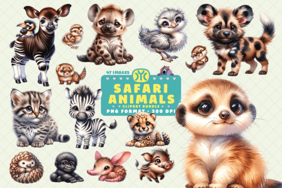 Watercolor Baby Safari Animals Clipart Graphic Illustrations By ymckdesignstudio