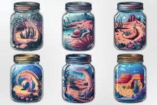 Watercolor Desert Oasis in a Jar Clipart Grafika Ilustracje do Druku Przez DigitalCreativeDen 2