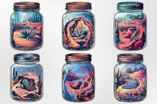 Watercolor Desert Oasis in a Jar Clipart Grafika Ilustracje do Druku Przez DigitalCreativeDen 3