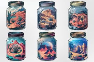 Watercolor Desert Oasis in a Jar Clipart Grafika Ilustracje do Druku Przez DigitalCreativeDen 4
