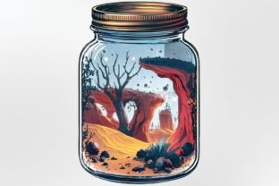 Watercolor Desert Oasis in a Jar Clipart Grafika Ilustracje do Druku Przez DigitalCreativeDen 6