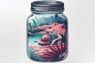 Watercolor Desert Oasis in a Jar Clipart Grafika Ilustracje do Druku Przez DigitalCreativeDen 7