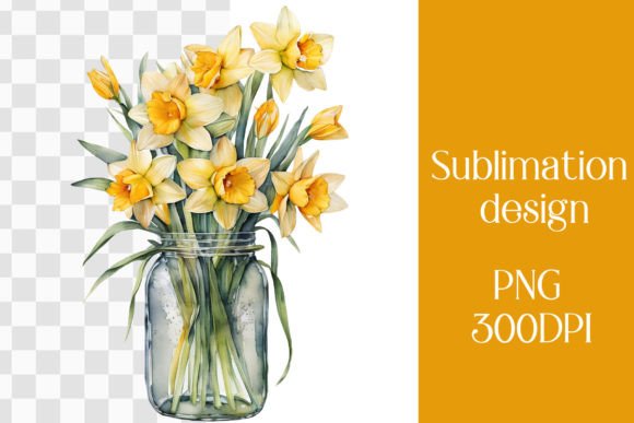 Watercolor Glass Jar with Daffodils Flow Graphic AI Transparent PNGs By logvinenko.marina82