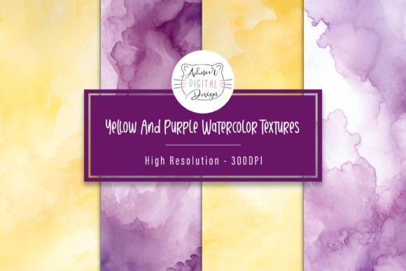 Yellow and Purple Watercolor Textures Illustration Textures de Papier Par achmardigitaldesign