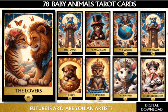 Baby Animals Tarot Deck Cute Animals Png Gráfico Ilustraciones IA Por Rewardy Game