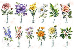 Birth Month Flower Clipart Bundle Afbeelding Afdrukbare Illustraties Door Summer Digital Design 3