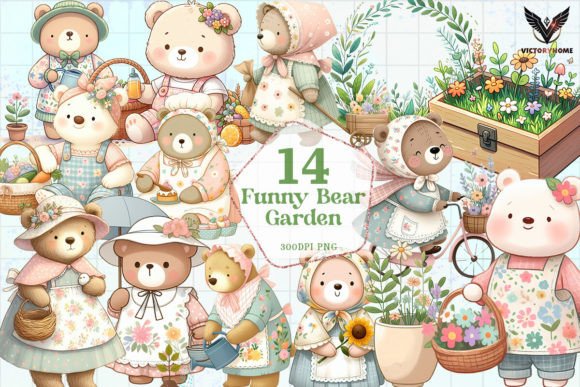 Funny Bear Garden Sublimation Clipart Graphic Crafts By VictoryHome