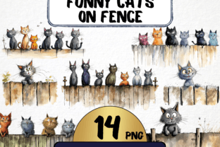 Funny Cats on Fence Clipart 14 PNG Graphic Illustrations By MokoDE 1