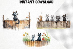 Funny Cats on Fence Clipart 14 PNG Graphic Illustrations By MokoDE 6