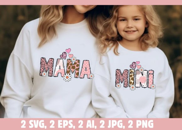 Mama Mini Pink Leopard Design Bundle Grafica Design di T-shirt Di syedafatematujjuhura