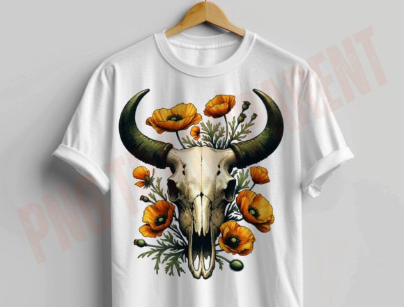 Vintage Western Png, Botanical Cow Skull Gráfico Diseños de Camisetas Por DeeNaenon