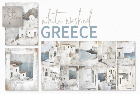 White Washed Greece Paintings Graphic Illustrazioni AI By rileybgraphics