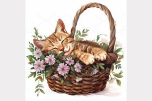 Kitten in Basket Clipart, JPG 1S-59 Gráfico Ilustraciones Imprimibles Por SWcreativeWhispers 8