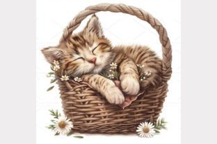 Kitten in Basket Clipart, JPG 1S-59 Gráfico Ilustraciones Imprimibles Por SWcreativeWhispers 9