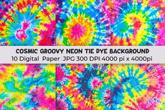 Cosmic Groovy Neon Tie Dye Background Illustration Fonds d'Écran Par mirazooze