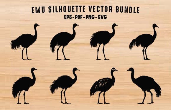 Emu Silhouettes Black Clipart Bundle Afbeelding Afdrukbare Illustraties Door Gfx_Expert_Team