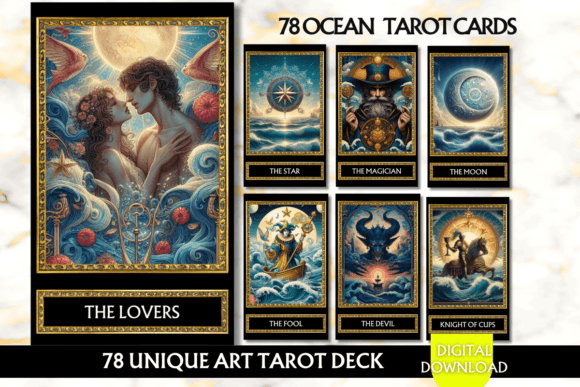 Ocean Tarot Deck Gráfico Ilustraciones IA Por Rewardy Game