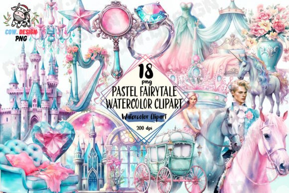 Pastel Fairytale Watercolor Clipart PNG Illustration Artisanat Par COW.design