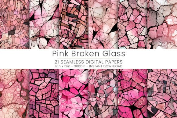 Pink Broken Glass Digital Paper Illustration Modèles de Papier Par Mehtap