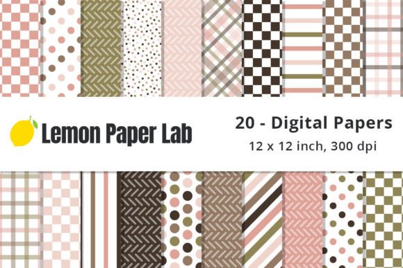 Pink and Brown Check Background Patterns Gráfico Patrones de Papel Por Lemon Paper Lab