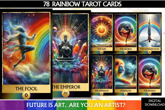 Rainbow Tarot Cards Deck, Tarot Clipart Graphic AI Graphics By Rewardy Game