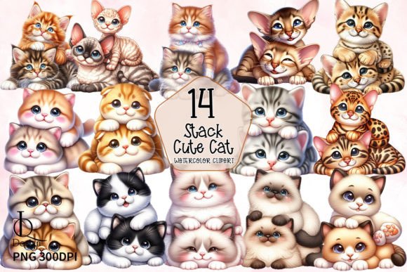 Stack of Cat Clipart PNG Graphics Graphic Crafts By LQ Design
