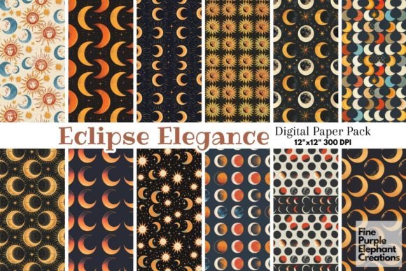 Total Solar Eclipse Cosmic Celestial Sun Gráfico Patrones de Papel Por finepurpleelephant