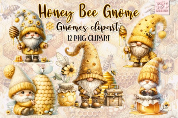 Watercolor Honey Bee Gnomes Sublimation Graphic Illustrations By kisscdesign