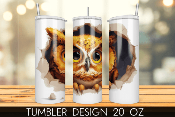 3D Baby Owl Hole in a Wall Tumbler Wrap Graphic Print Templates By mragjaza