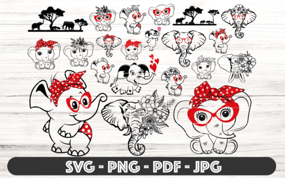 Adorable Whimsical Elephants Design Set Gráfico Ilustraciones Imprimibles Por pixelworld