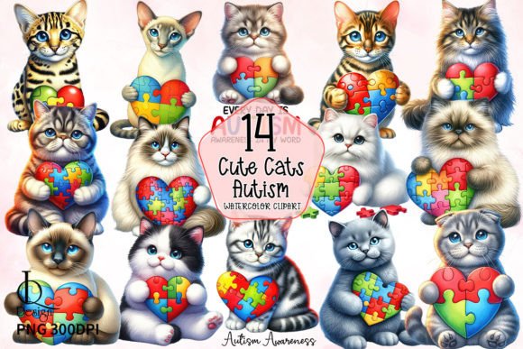 Cats Hugging Autism Puzzle Heart Clipart Grafika Rękodzieła Przez LQ Design