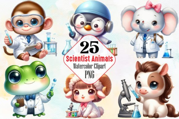 Cute Scientist Animals Clipart Gráfico Ilustraciones Imprimibles Por RobertsArt