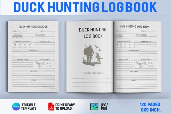 Duck Hunting Log Book | KDP Interior Illustration Intérieurs KDP Par Book2Bees
