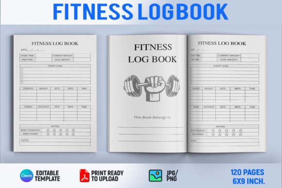 Fitness Log Book KDP Interior Graphic KDP Interiors By Book2Bees