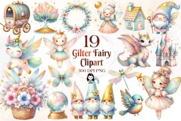 Gilter Fairy Sublimation Clipart Bundle Grafik Druckbare Illustrationen Von Cat Lady